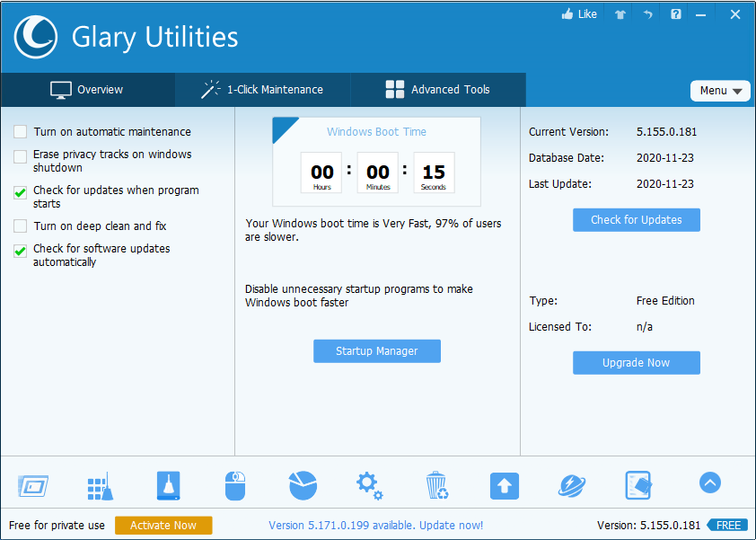 giao diện phần mềm Glary Utilities Pro 5.155