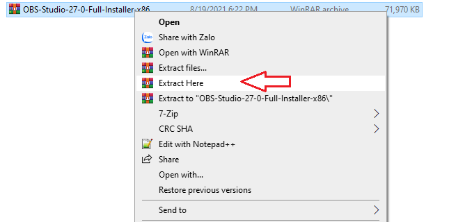 giải nén phần mềm OBS Studio 27.0
