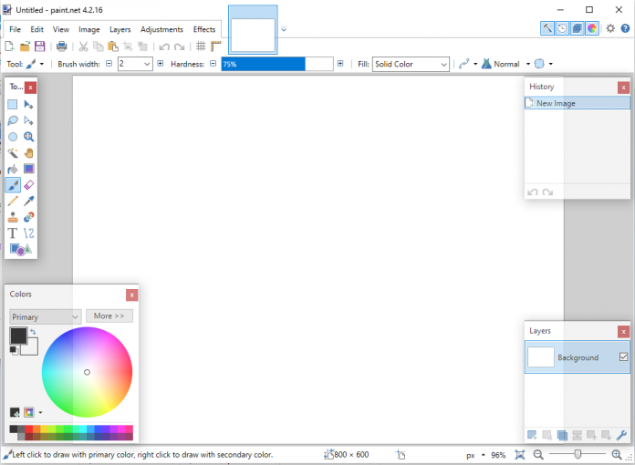 giao diện phần mềm Paint NET