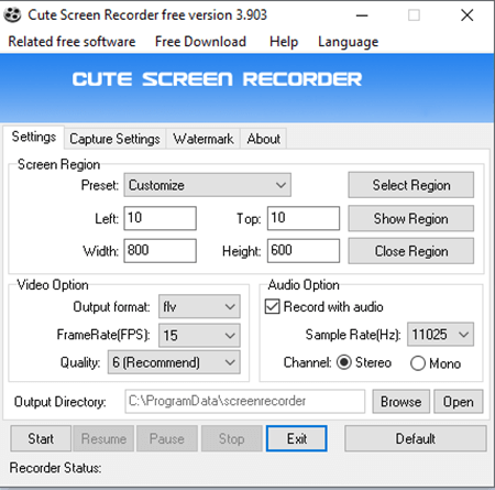 giao diện Cute Screen Recorder Free
