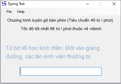 Typing Test software interface